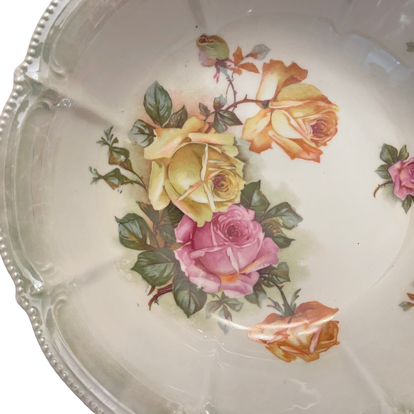 Vintage Hand Painted Serving Bowl‎ 10.5" Made In Bavaria Roses Floral Scalloped - Picture 2 of 8